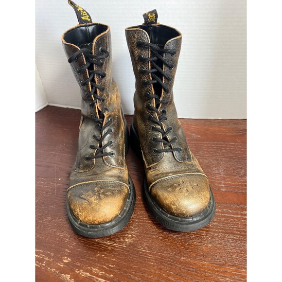 Vintage Dr. Martens 1460 Metallic Bronze Leather Boots Size 4 Uk / 6 Us Distress - Picture 4 of 6